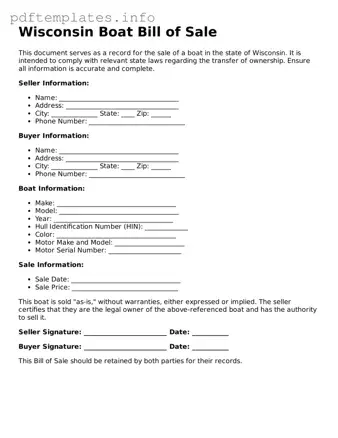Blank Boat Bill of Sale Form for Wisconsin State