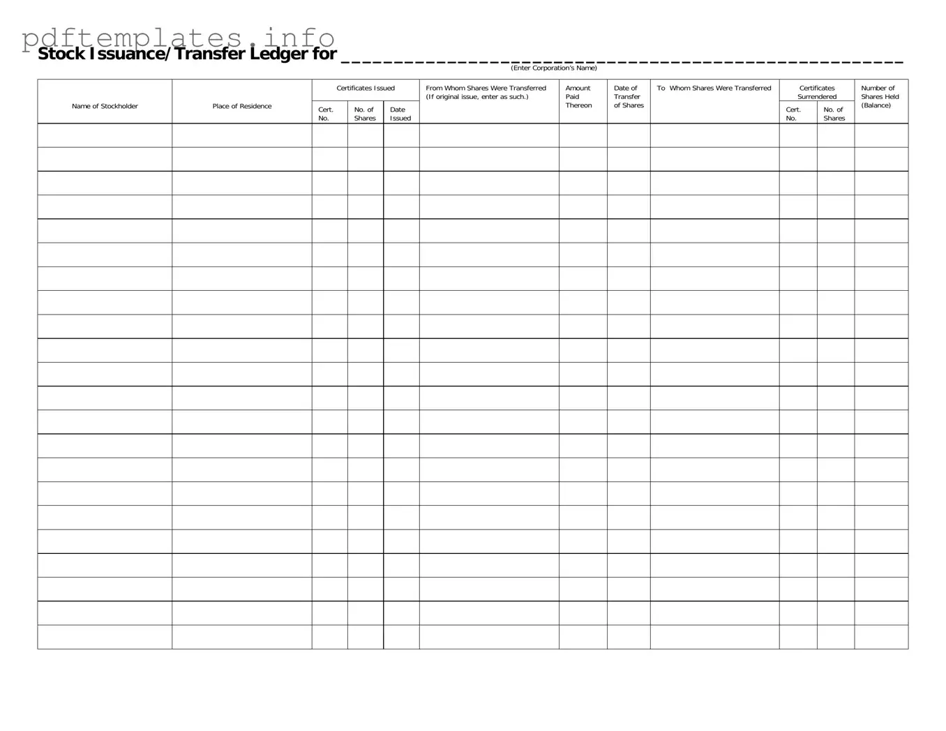 Fill Out a Valid Stock Transfer Ledger Form