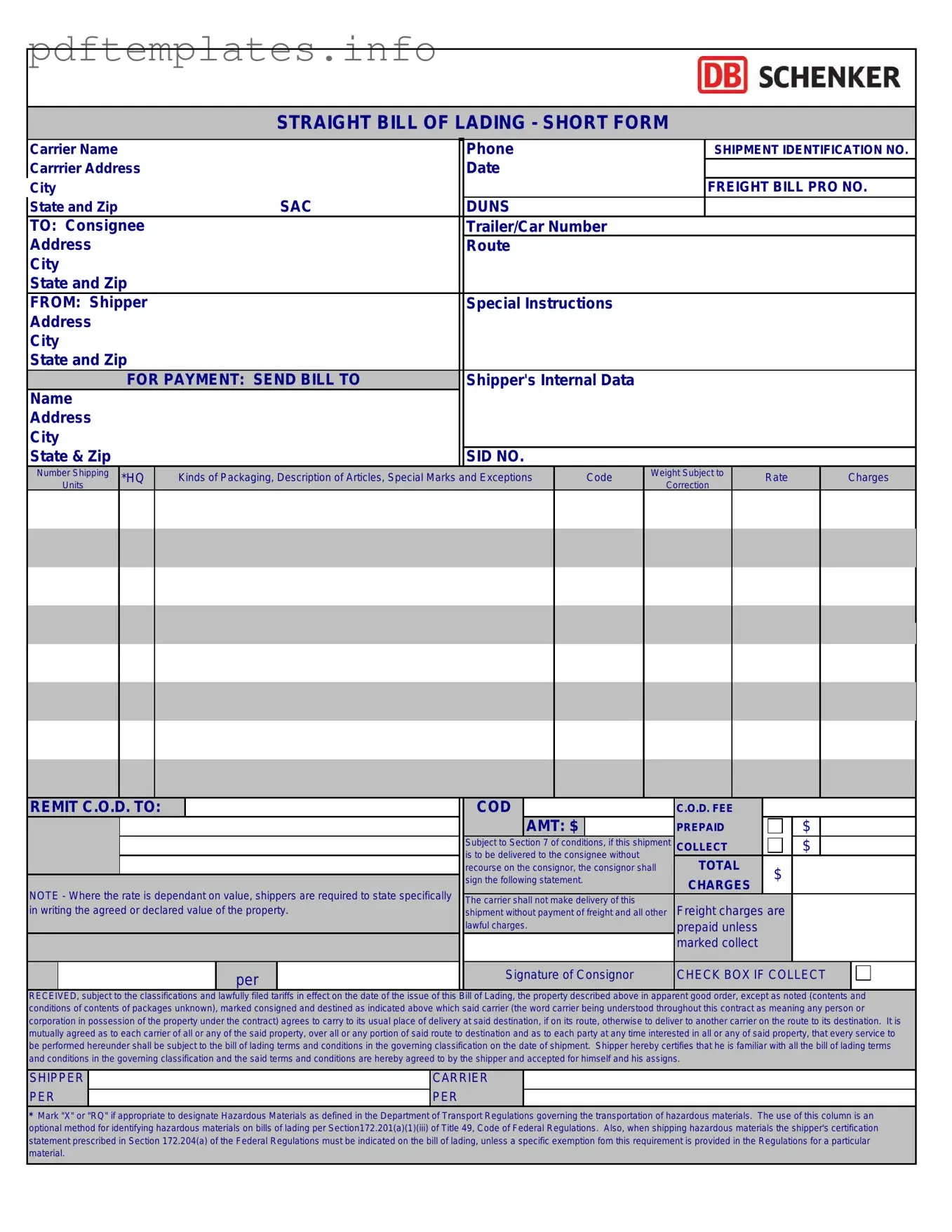 Fill Out a Valid Straight Bill Of Lading Form