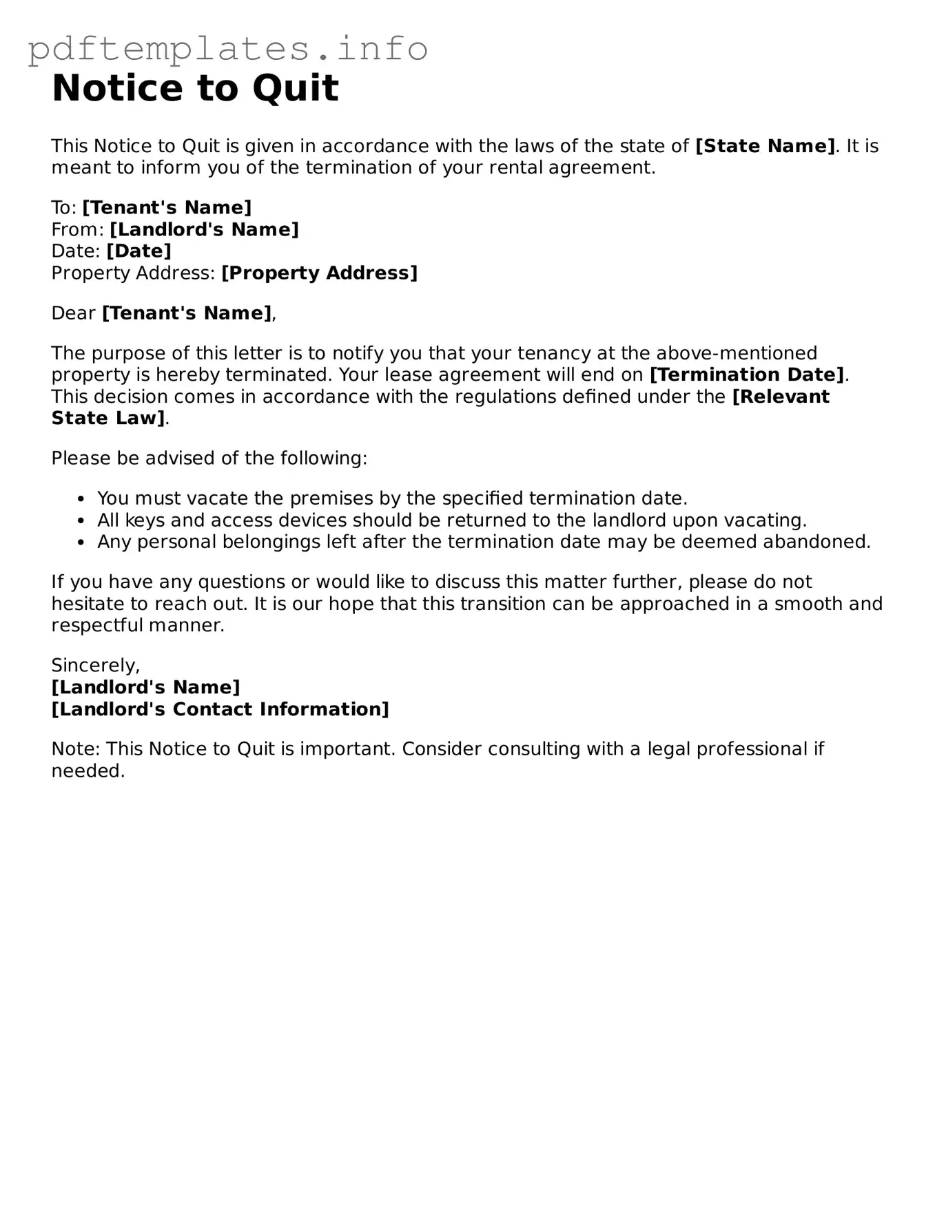 Printable Notice to Quit Form