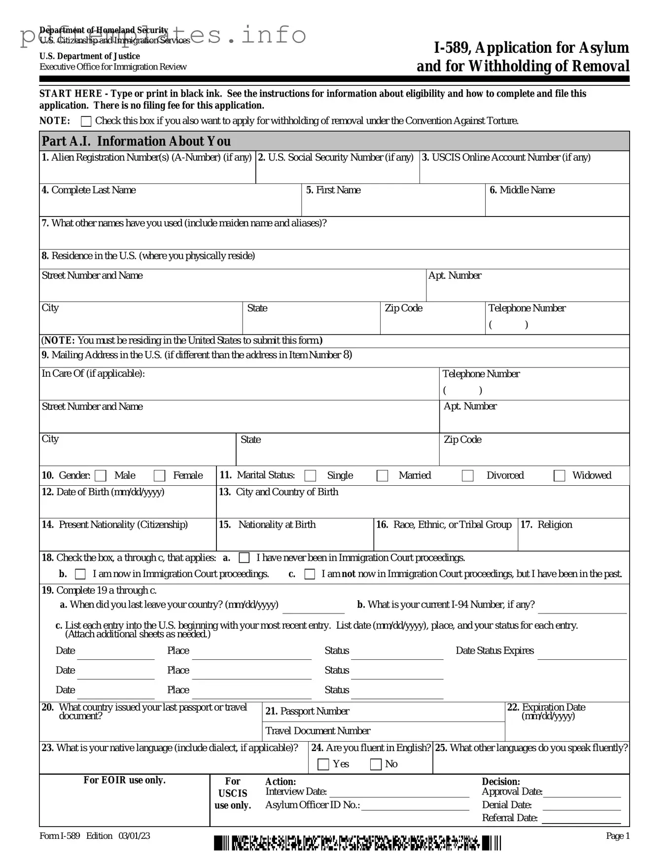 Fill Out a Valid USCIS I-589 Form