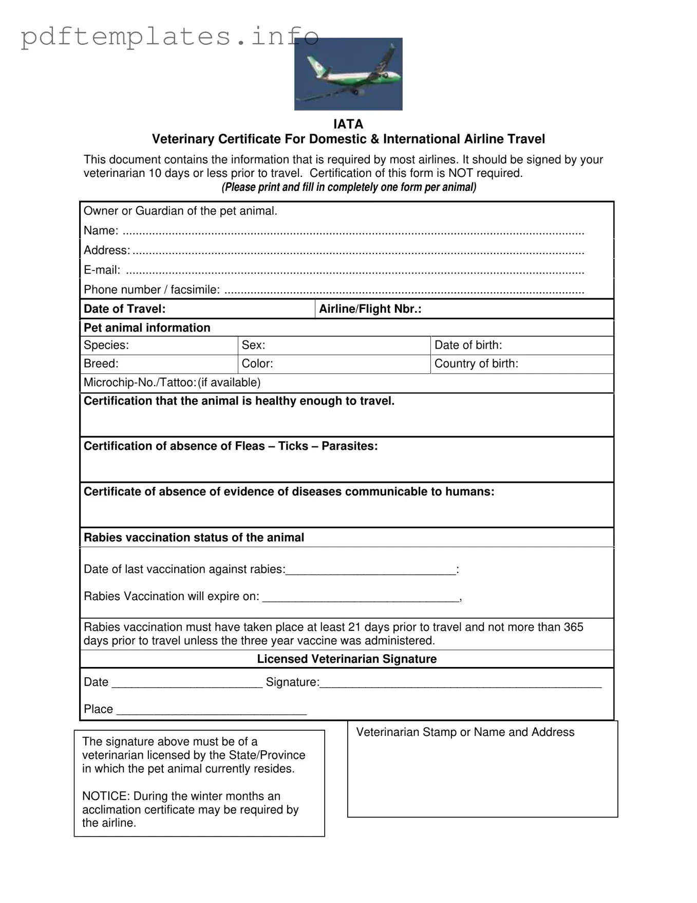 Fill Out a Valid Veterinary Certificate Travel Form