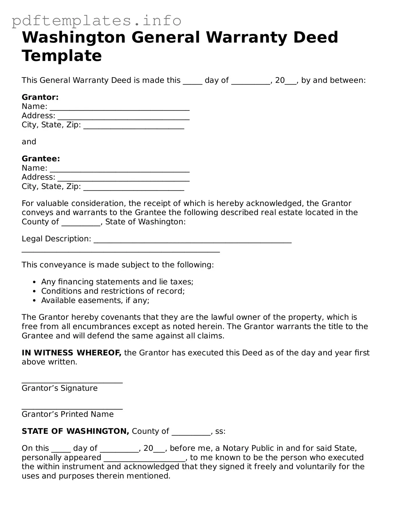 Blank Deed Form for Washington State