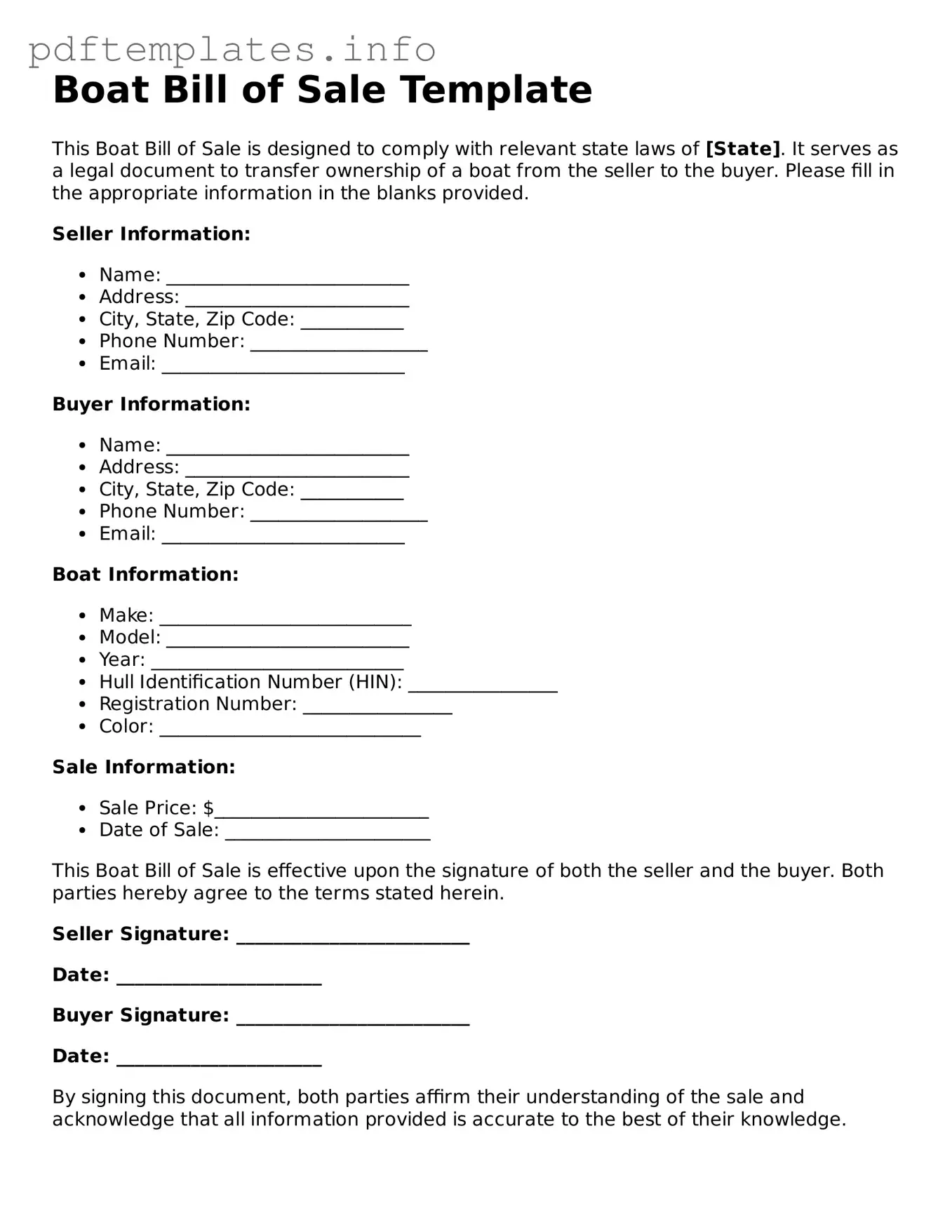 Printable Boat Bill of Sale Form