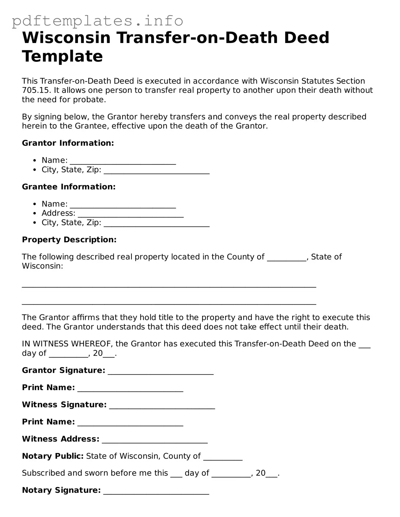 Blank Transfer-on-Death Deed Form for Wisconsin State