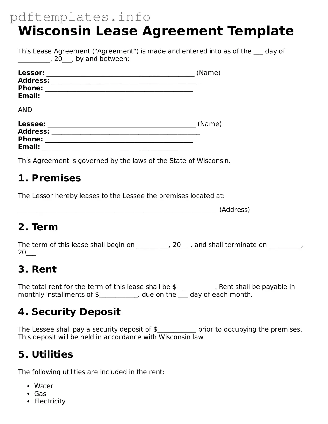 Blank Lease Agreement Form for Wisconsin State