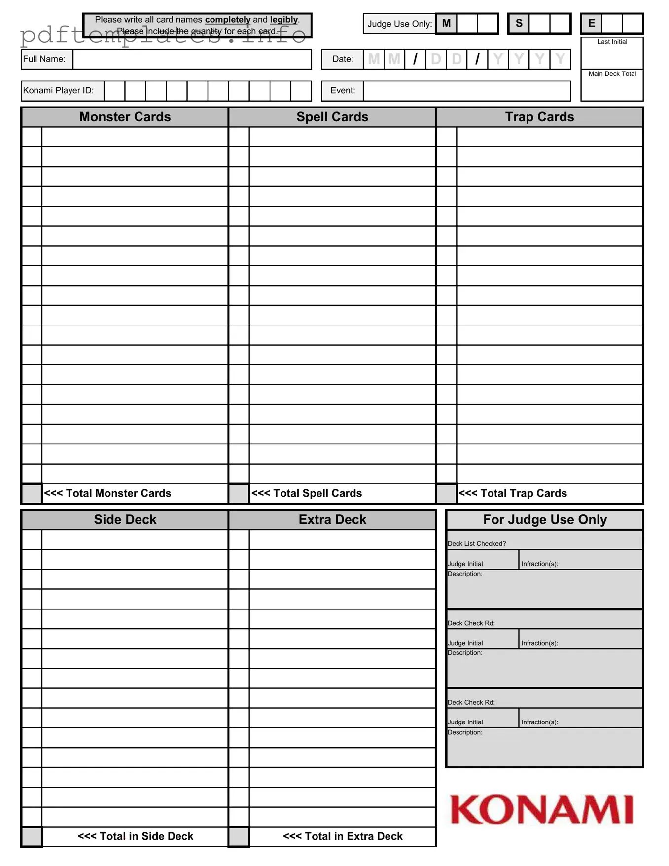 Fill Out a Valid Konami Decklist Form